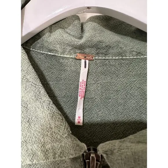 Free People Hampton Belted Mini Dress Crystal Kelp Cotton Size Medium NWOT Chic Mini